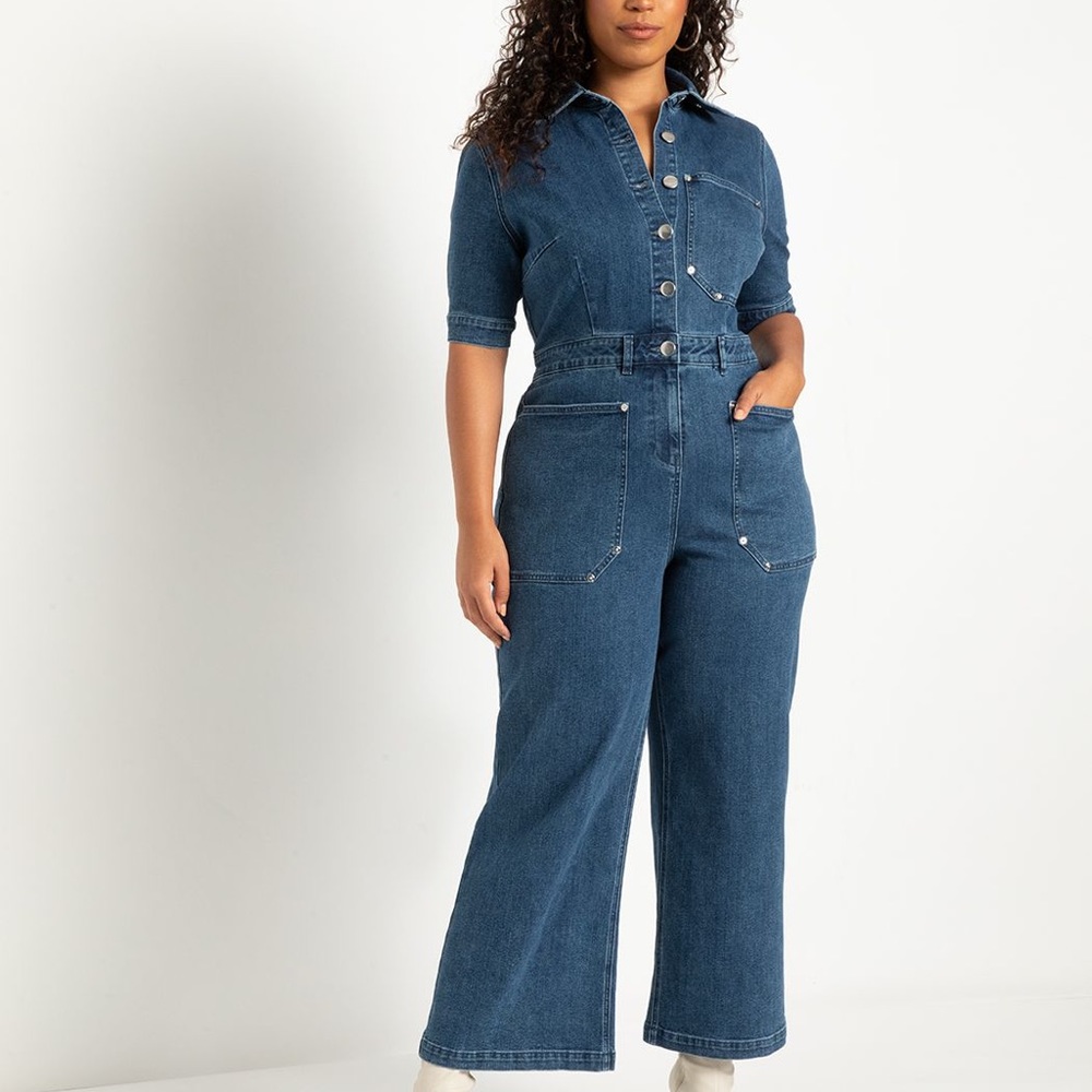 Eloquii Denim Wide Leg Jumpsuit